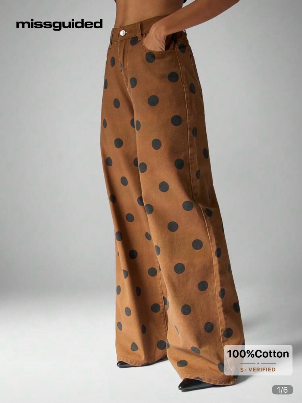 Missguided Brown Maxi Skirt with Black Polka Dots